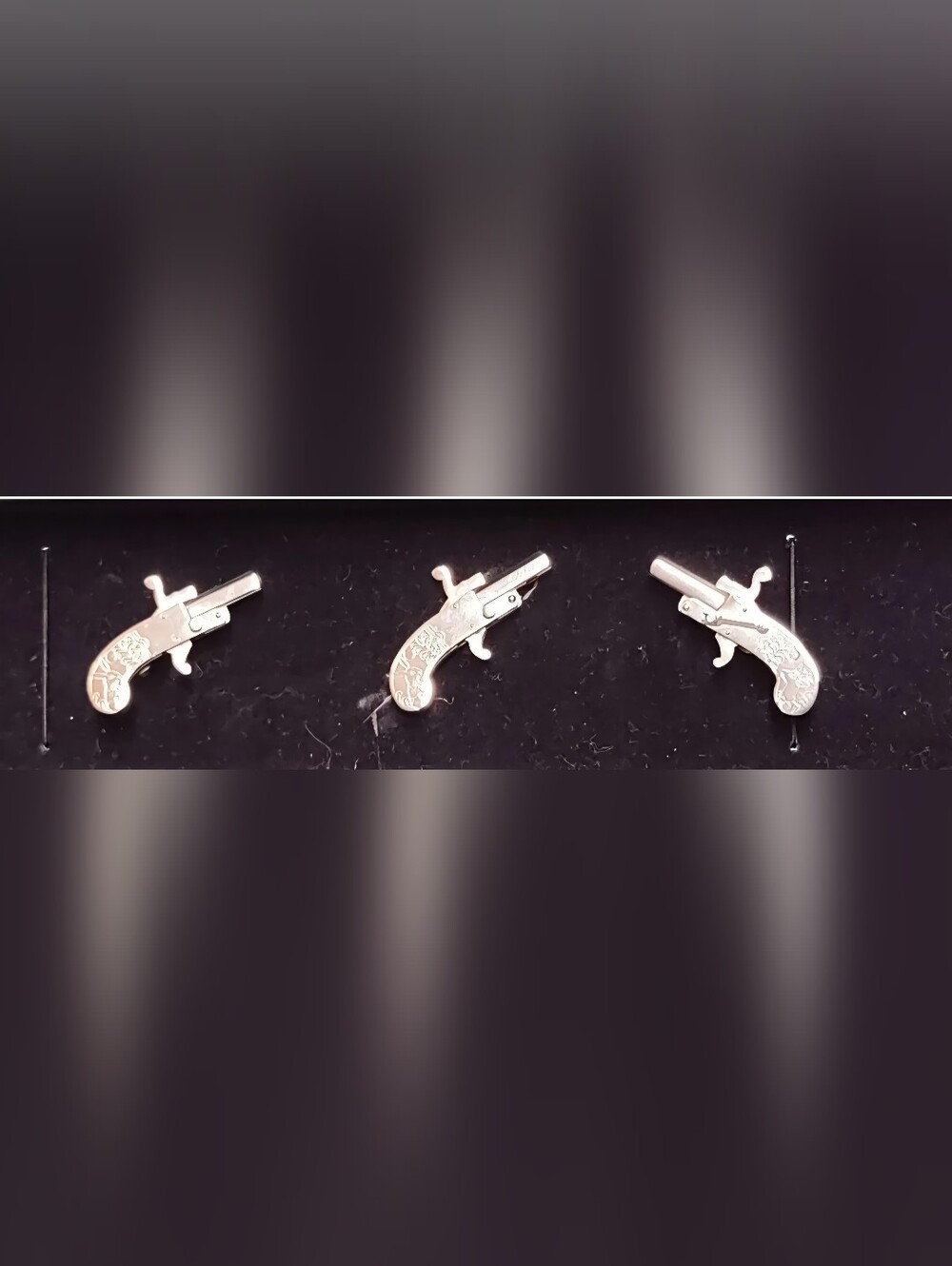 Vintage Pinfire 2MM Cap Gun Pistol Set Cufflinks + Tie Clip Made In Japan